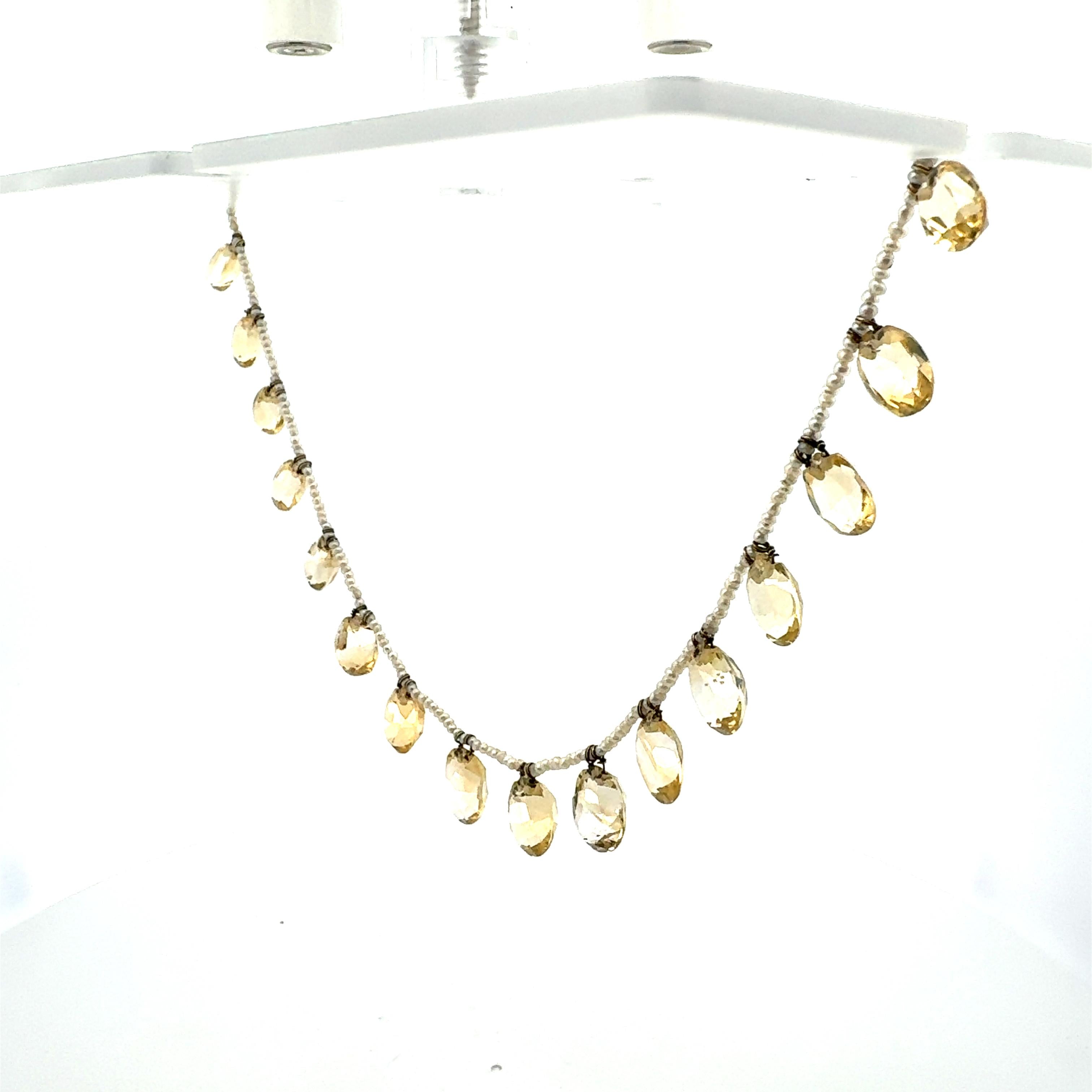 9.3-11.8 MM Citrine and 1.5-1.8MM Pearl 14 Karat Yellow Gold Beed Necklace