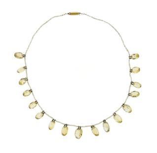 9.3-11.8 MM Citrine and 1.5-1.8MM Pearl 14 Karat Yellow Gold Beed Necklace