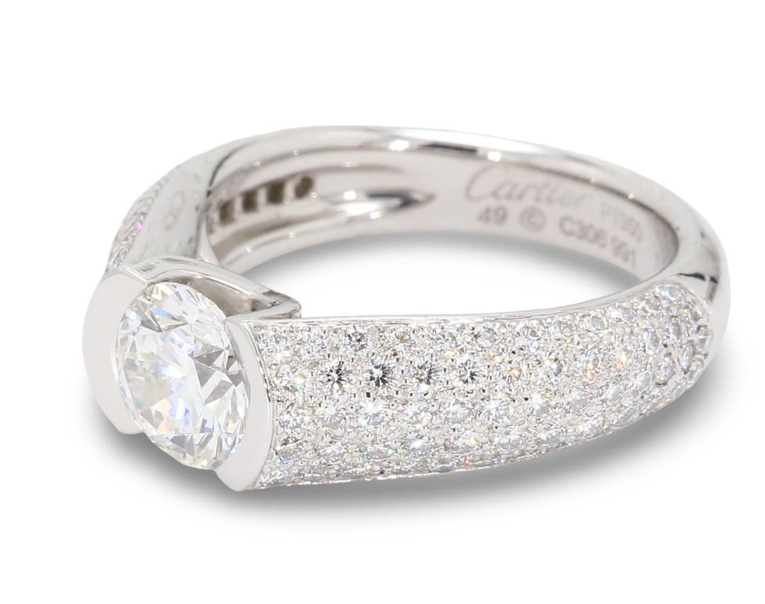 Cartier White Platinum Engagement Ring with 1.02 Carat Round Diamonds G VS2 GIA