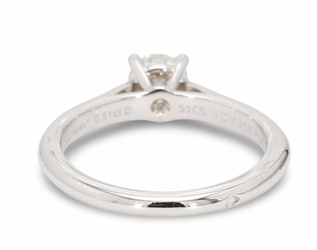 Cartier Platinum Engagement Ring with 0.51 Carat Round Diamond G VVS2 GIA