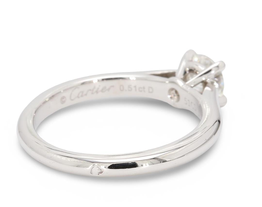 Cartier Platinum Engagement Ring with 0.51 Carat Round Diamond G VVS2 GIA