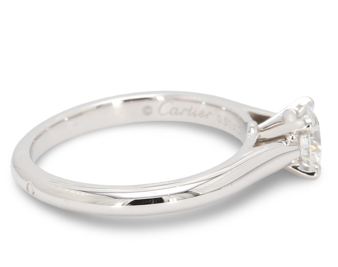 Cartier Platinum Engagement Ring with 0.51 Carat Round Diamond G VVS2 GIA
