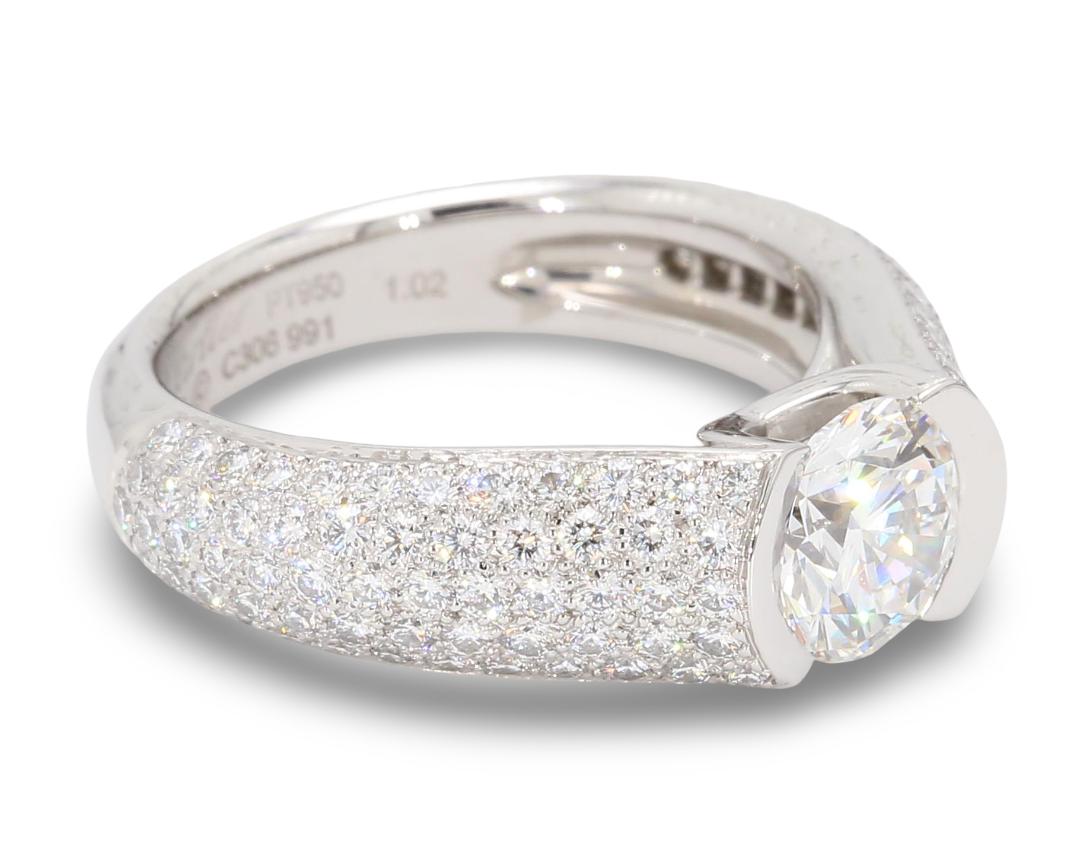 Cartier White Platinum Engagement Ring with 1.02 Carat Round Diamonds G VS2 GIA