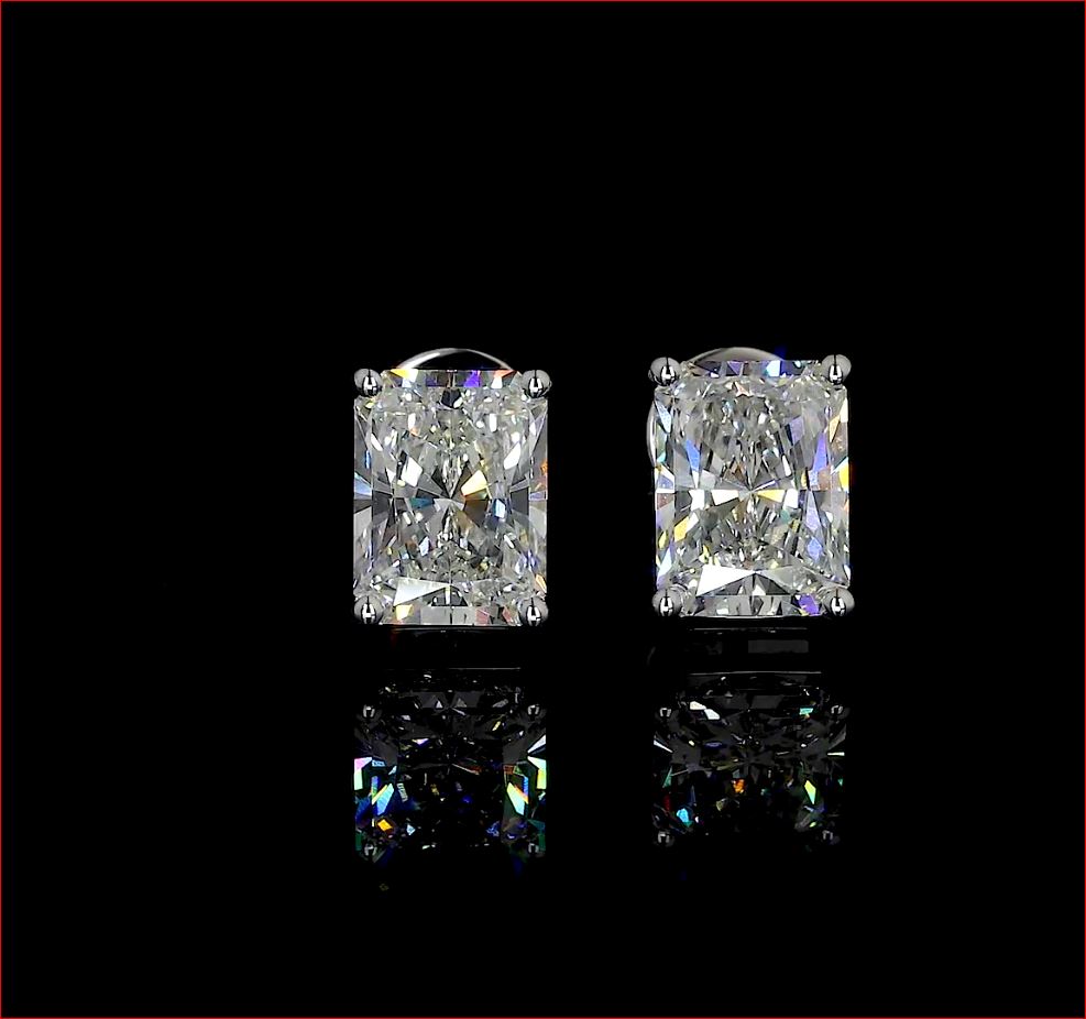 Lab-Grown 3.07 Carat Radiant H-VS1 Diamond 14K White Gold Studs Earrings