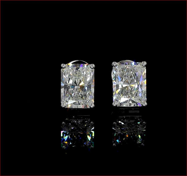 Lab-Grown 3.07 Carat Radiant H-VS1 Diamond 14K White Gold Studs Earrings