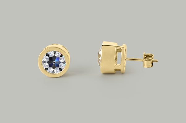 Lab-Grown 0 Carat Old European Brilliant F-VS1 Diamond 14K Yellow Gold Studs Earrings