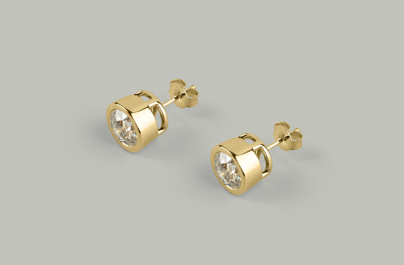 Lab-Grown 0 Carat Old European Brilliant E-VS1 Diamond 14K Yellow Gold Studs Earrings