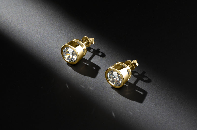 Lab-Grown 3.10 Carat Old European Brilliant E-VS1 Diamond 14K Yellow Gold Studs Earrings