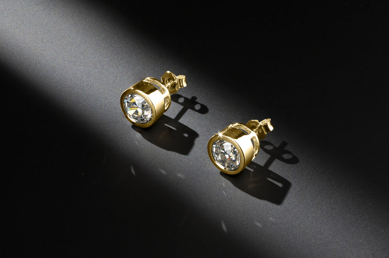 Lab-Grown 4.08 Carat Old European Brilliant F-VS1 Diamond 14K Yellow Gold Studs Earrings