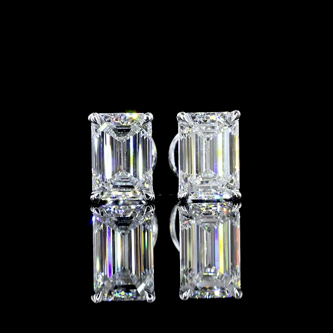 Lab-Grown 2.09 Carat Emerald F-VVS2 Diamond 14K White Gold Studs Earrings