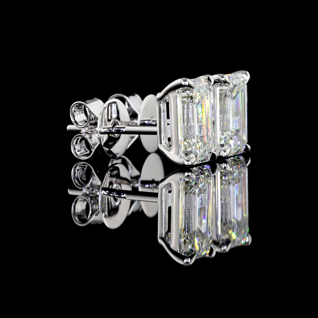Lab-Grown 2.54 Carat Emerald F-VS1 Diamond 14K White Gold Studs Earrings