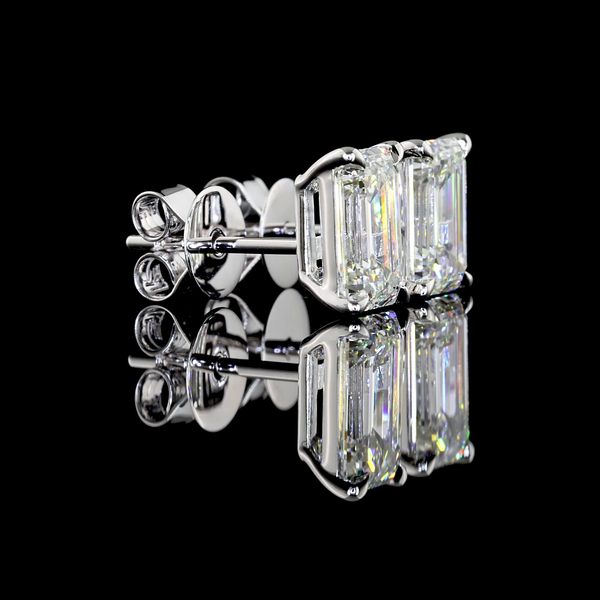 Lab-Grown 2.52 Carat Emerald F-VS1 Diamond 14K White Gold Studs Earrings