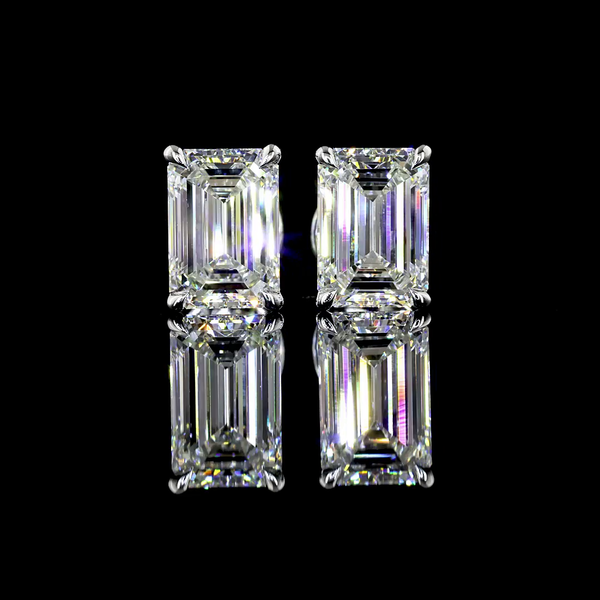 Lab-Grown 2.52 Carat Emerald F-VS1 Diamond 14K White Gold Studs Earrings