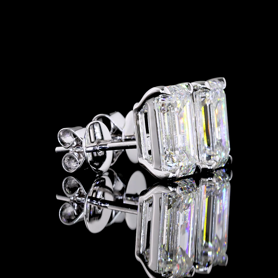 Lab-Grown 4.02 Carat Emerald F-VS1 Diamond 14K White Gold Studs Earrings