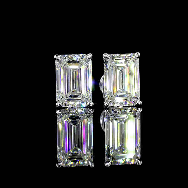 Lab-Grown 5.02 Carat Emerald E-VVS2 Diamond 14K White Gold Studs Earrings