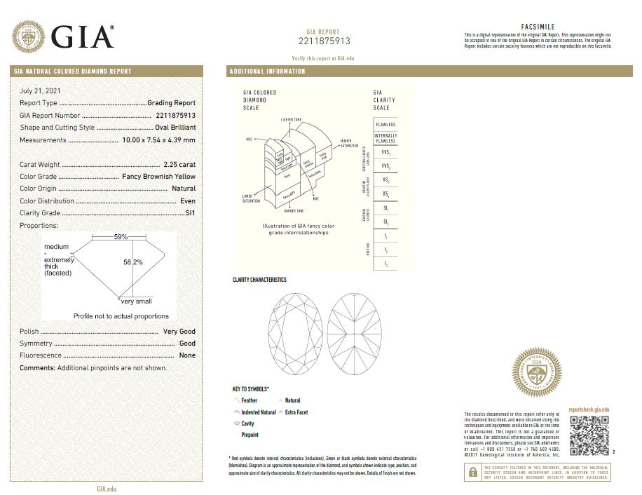 2.25ct Oval Fancy Brown Yellow Diamond Pendant Necklace in 14K Yellow Gold (SI1)