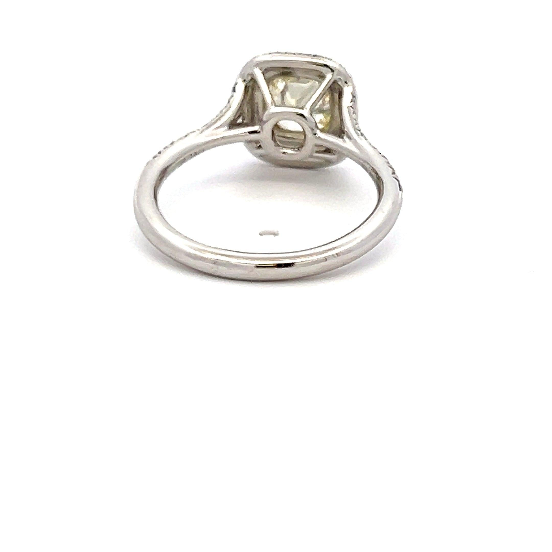 Tiffany & Co 0.90 Carat Cushion Fancy Yellow Diamond 18K YG/Plat Engagement Ring