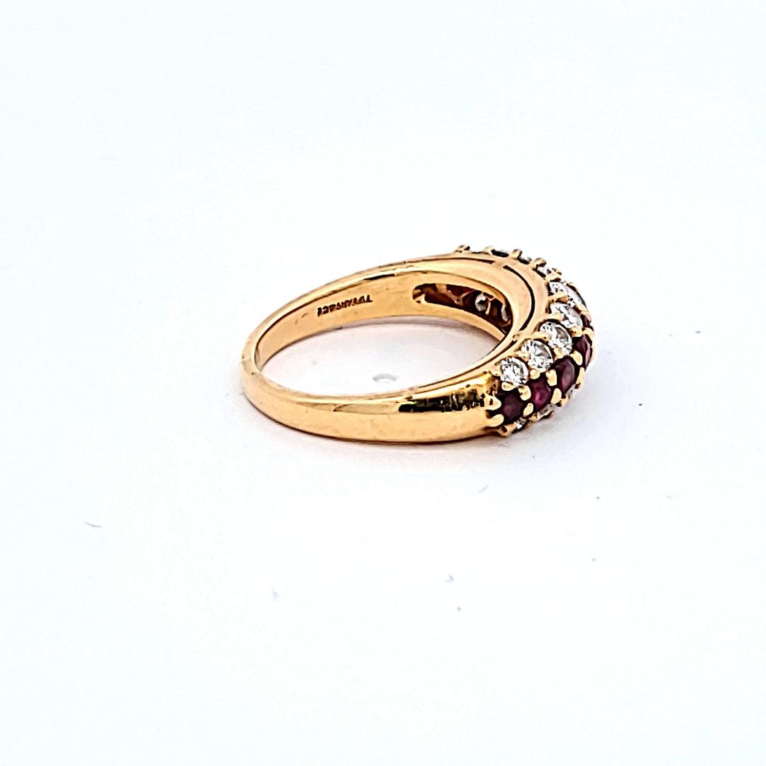 Tiffany & Co 1.00 Carat Ruby 0.80 Carat Diamond 18 Karat Yellow Gold Halo Ring