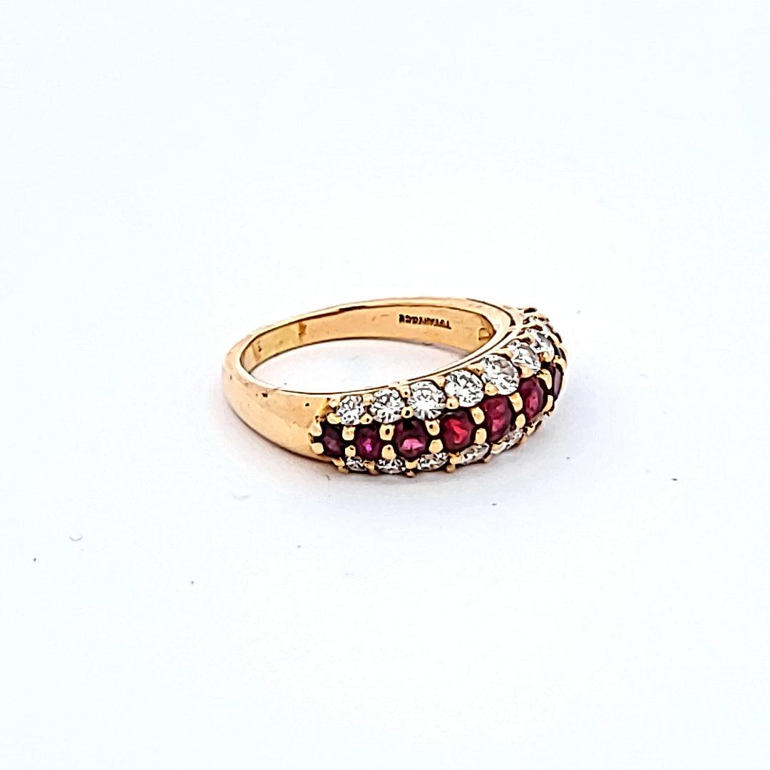 Tiffany & Co 1.00 Carat Ruby 0.80 Carat Diamond 18 Karat Yellow Gold Halo Ring