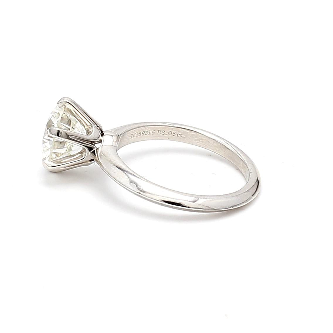 Tiffany & Co 3.03 Carat Round Brilliant I VS1 Diamond Platinum Engagement Ring
