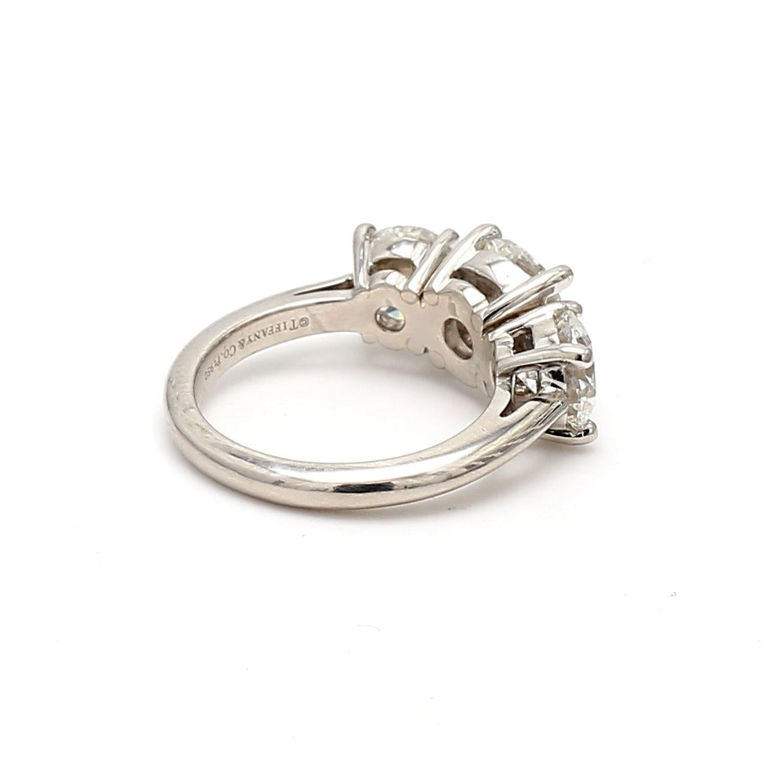 Tiffany & Co 4.57 Carat Round Brilliant Diamond Platinum Three-Stone Ring