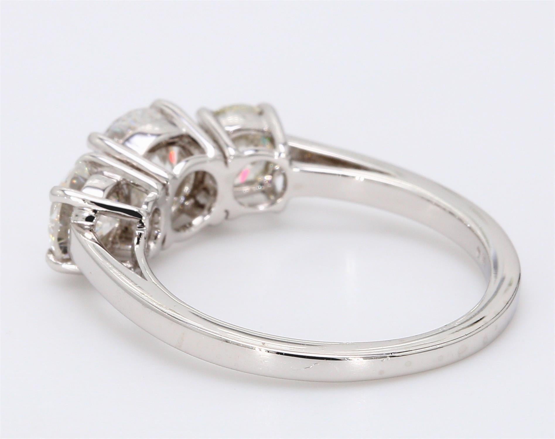 Tiffany and Co 2.02 Carat Round Brilliant Diamond Platinum Three-Stone Ring