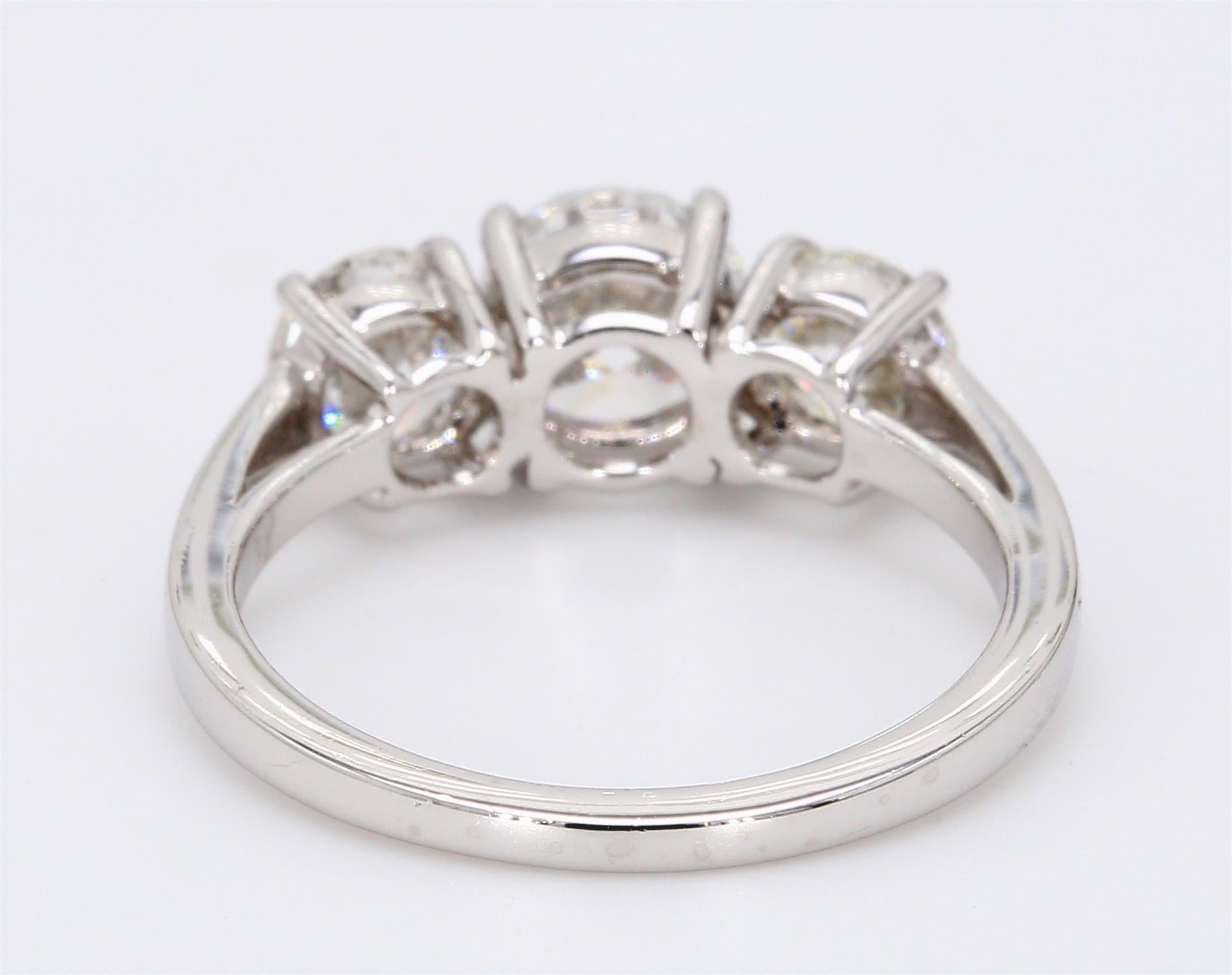 Tiffany and Co 2.02 Carat Round Brilliant Diamond Platinum Three-Stone Ring