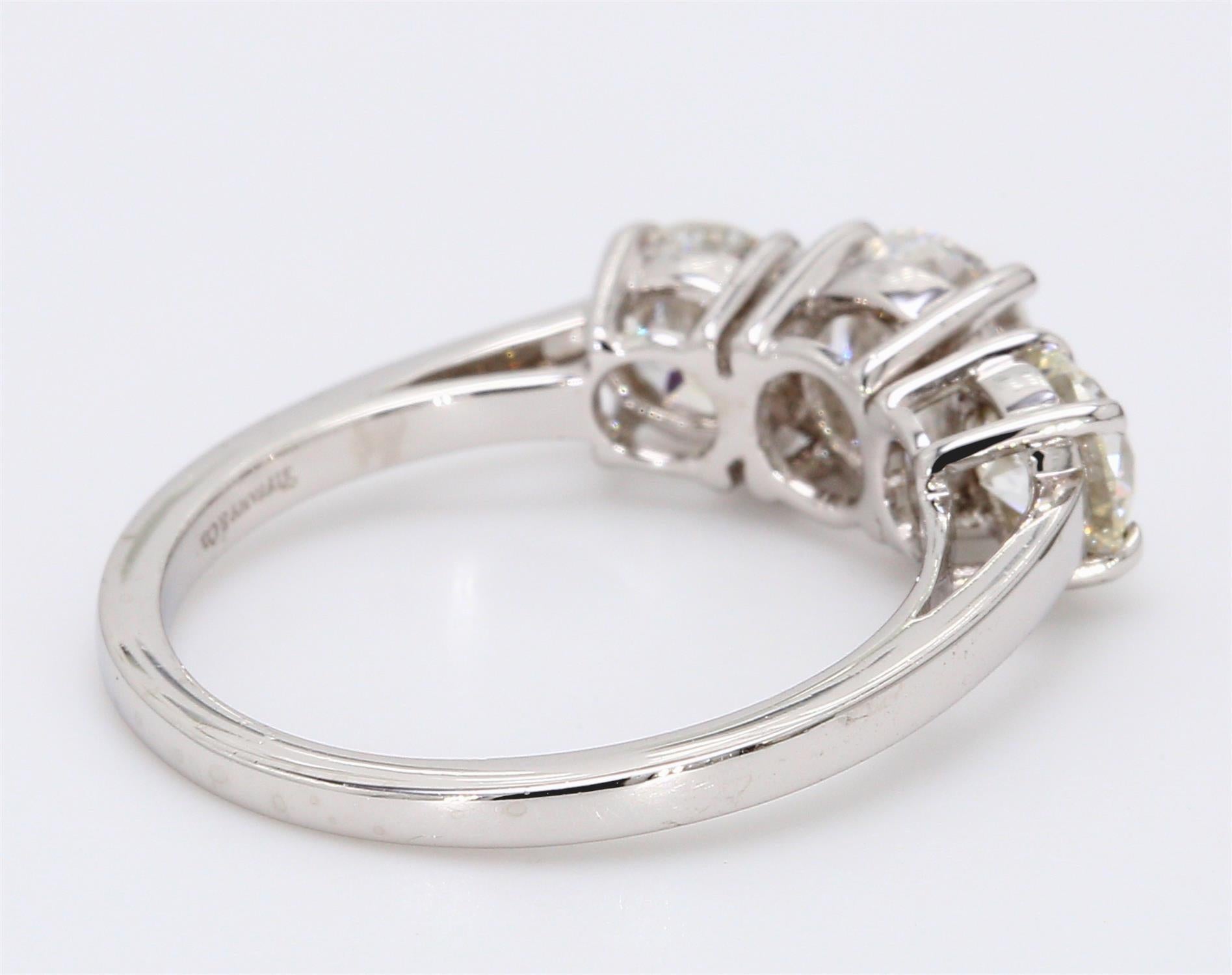 Tiffany and Co 2.02 Carat Round Brilliant Diamond Platinum Three-Stone Ring