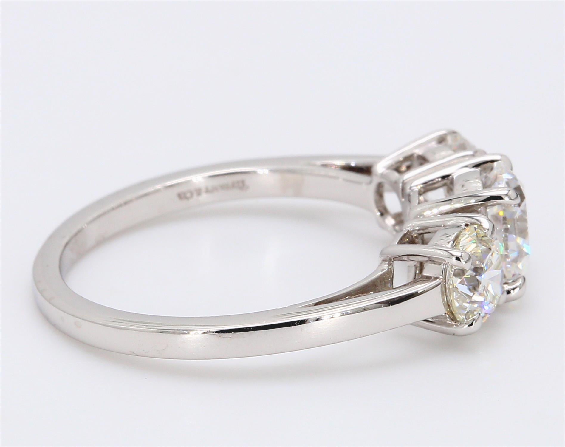 Tiffany and Co 2.02 Carat Round Brilliant Diamond Platinum Three-Stone Ring