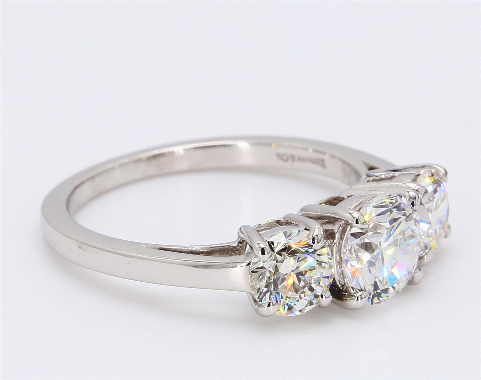 Tiffany and Co 2.02 Carat Round Brilliant Diamond Platinum Three-Stone Ring