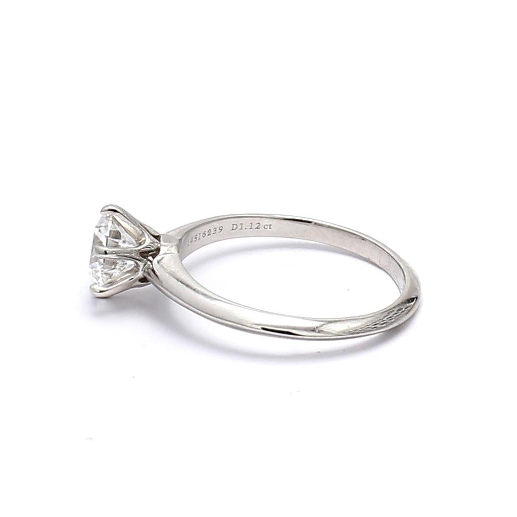 Tiffany and Co 1.12 Carat Round Brilliant E-VS1 Diamond Platinum Engagement Ring