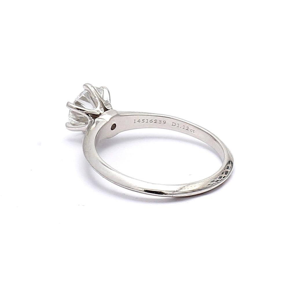 Tiffany and Co 1.12 Carat Round Brilliant E-VS1 Diamond Platinum Engagement Ring