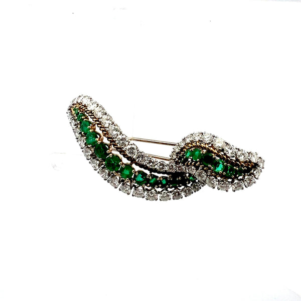 Van Cleef & Arpels 5.45 Carat Diamond 2.60 Carat Emerald 14K Gold Pin Brooch
