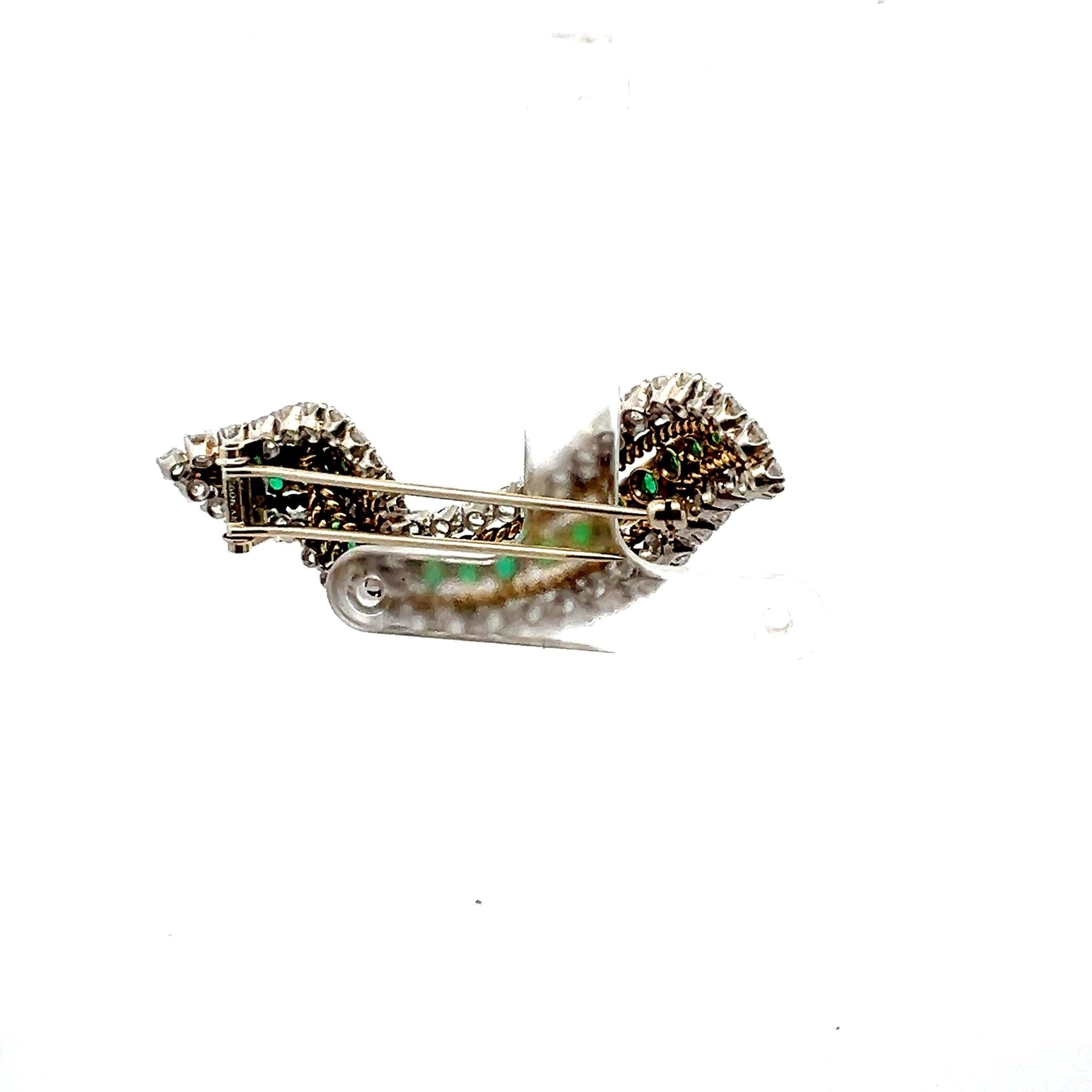 Van Cleef & Arpels 5.45 Carat Diamond 2.60 Carat Emerald 14K Gold Pin Brooch