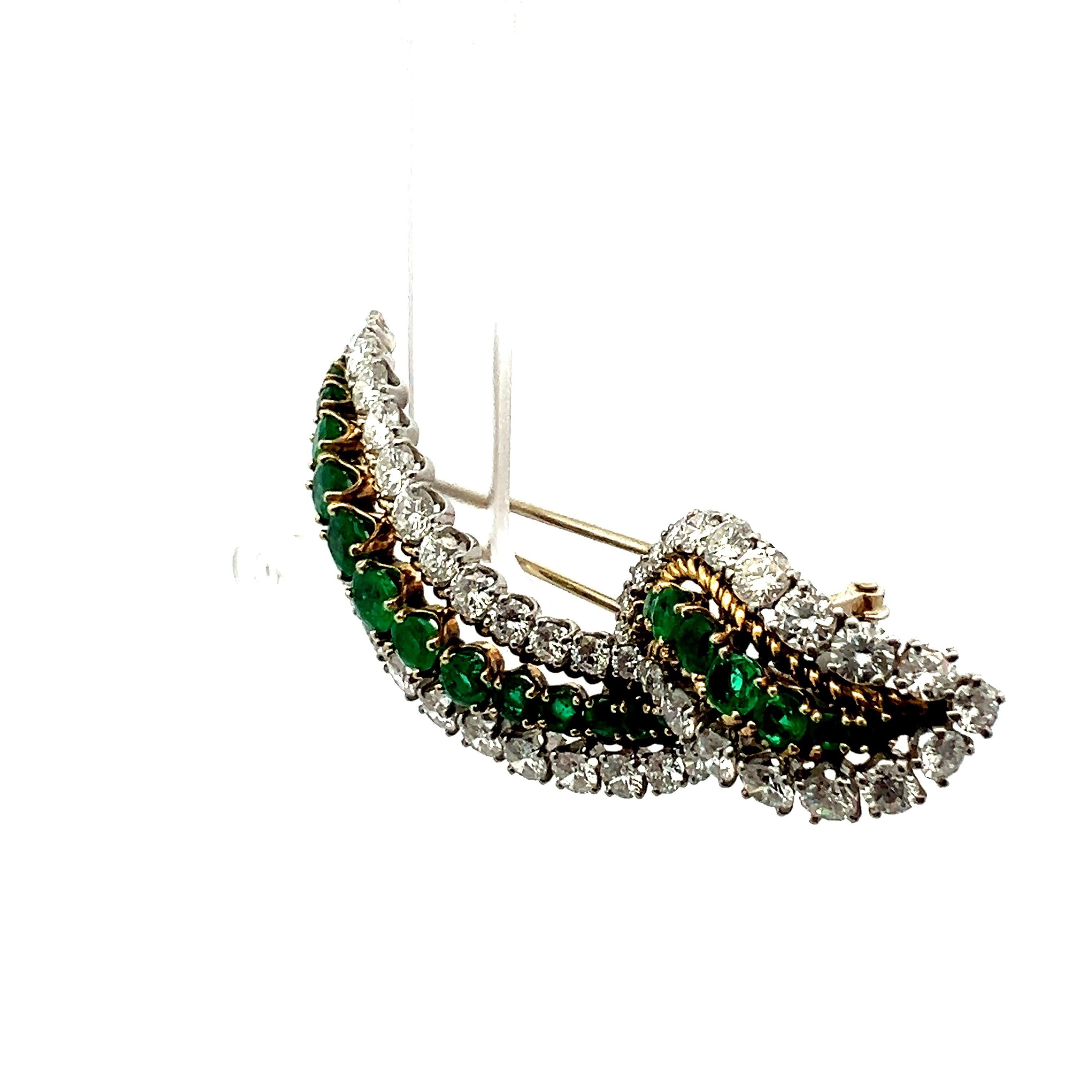 Van Cleef & Arpels 5.45 Carat Diamond 2.60 Carat Emerald 14K Gold Pin Brooch