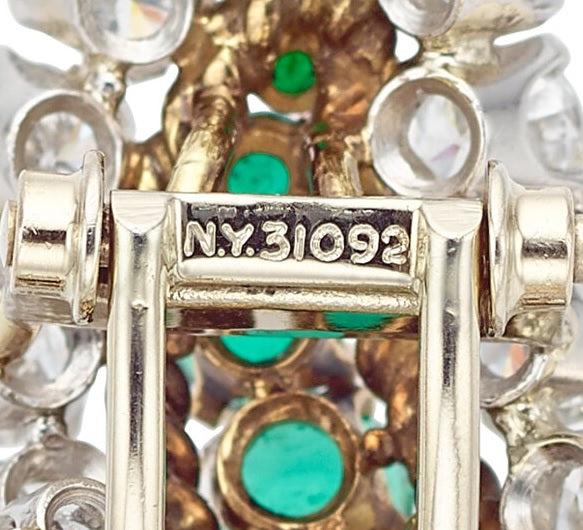 Van Cleef & Arpels 5.45 Carat Diamond 2.60 Carat Emerald 14K Gold Pin Brooch