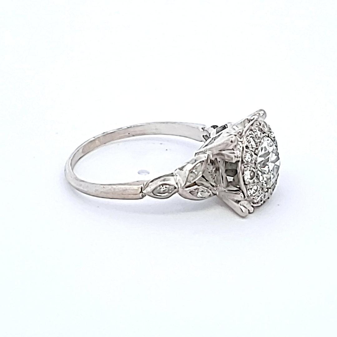 Vintage 1.34 Carat Old European Cut H-SI1 Diamond Platinum Engagement Ring