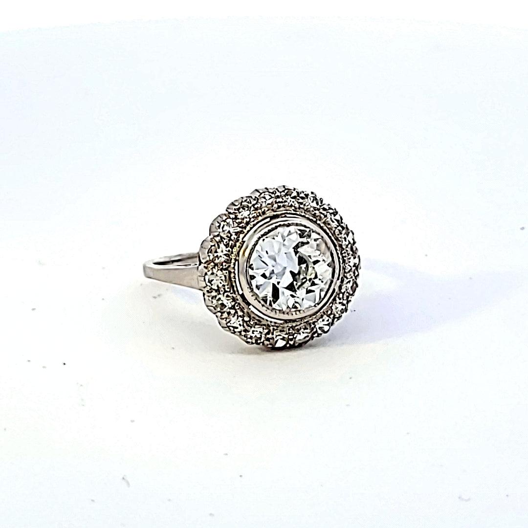 Vintage 2.22 Carat Round Brilliant F-IF Diamond Platinum Halo Ring