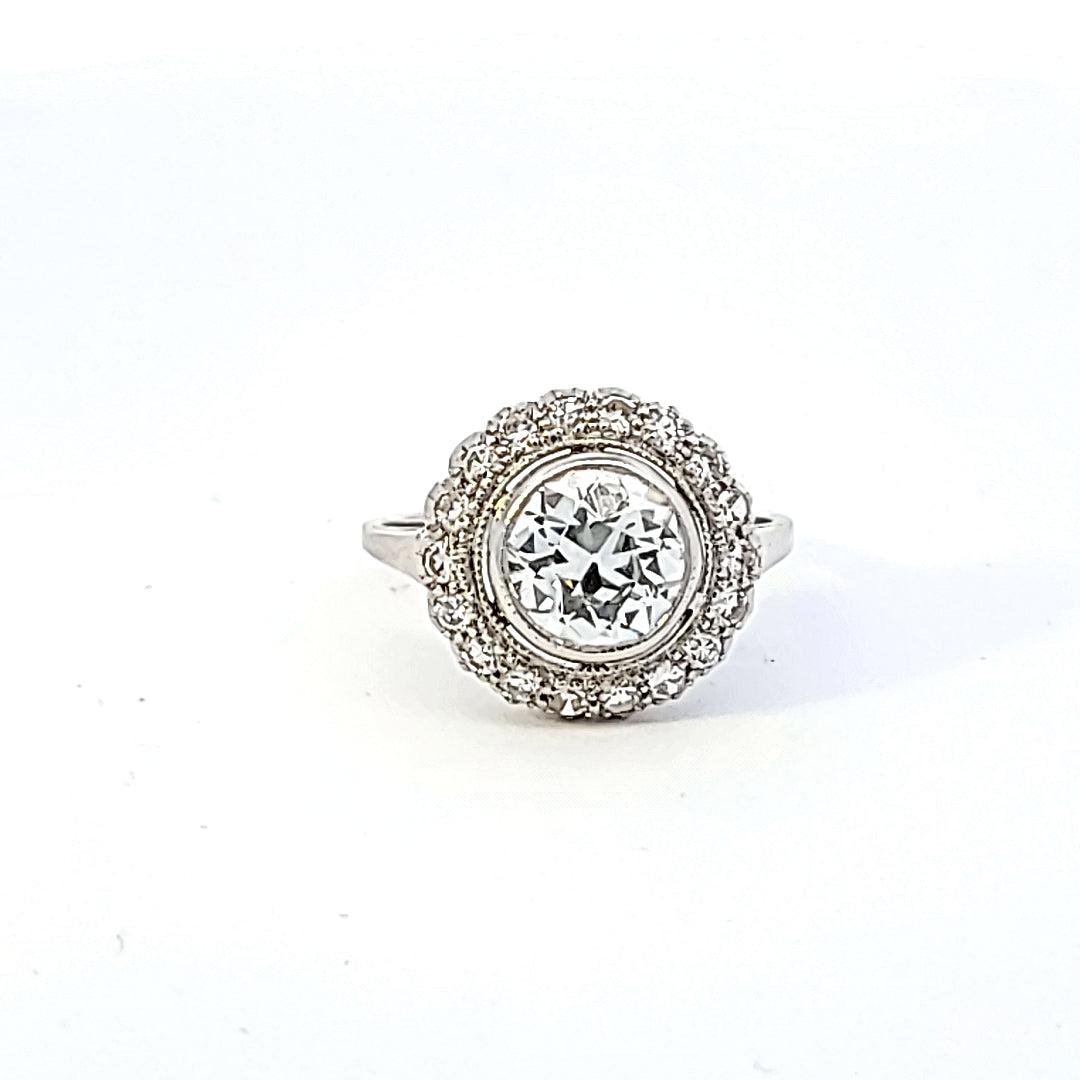 Vintage 2.22 Carat Round Brilliant F-IF Diamond Platinum Halo Ring