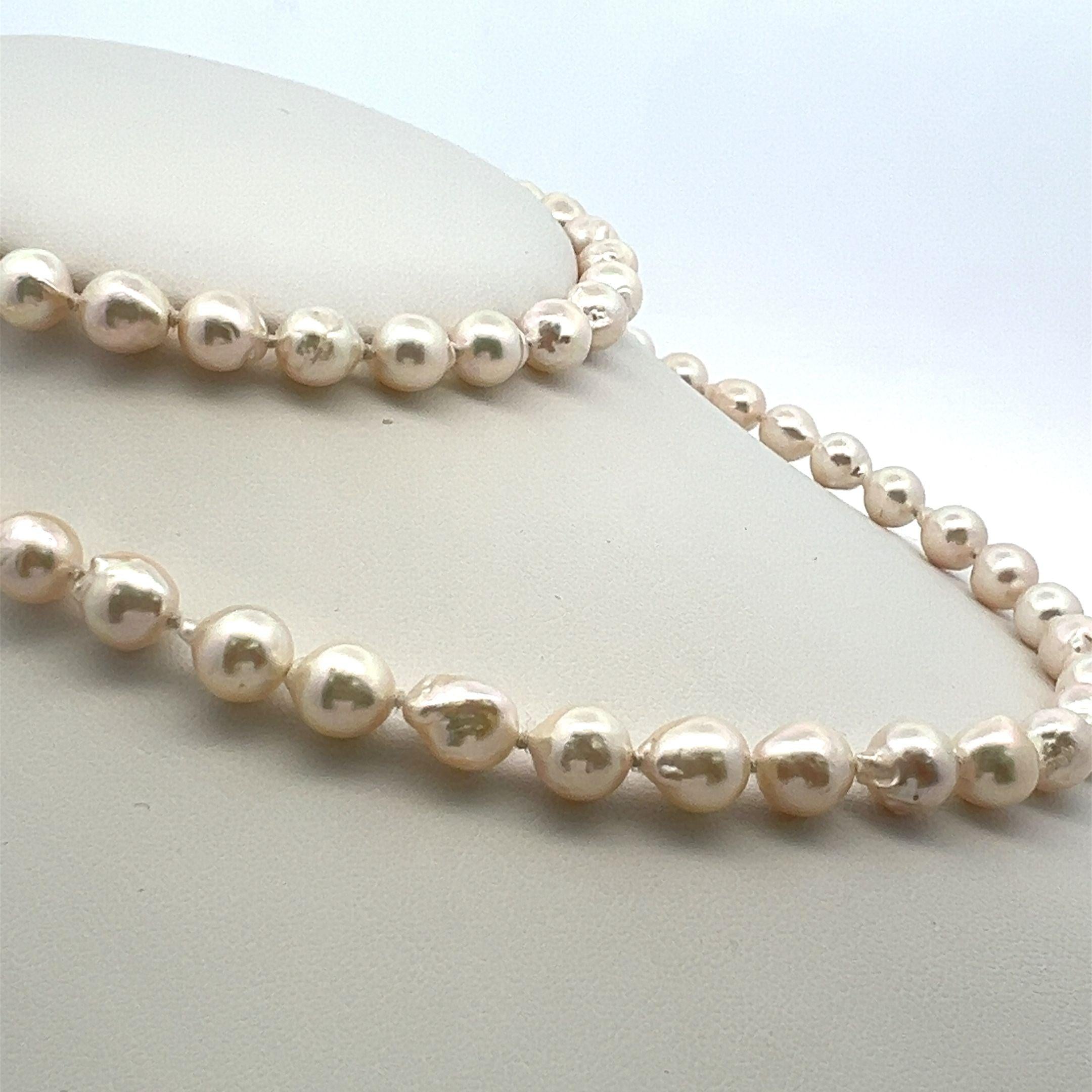 Vintage 7.5 to 8.00 mm Pearl 25 Inch Gold Necklace