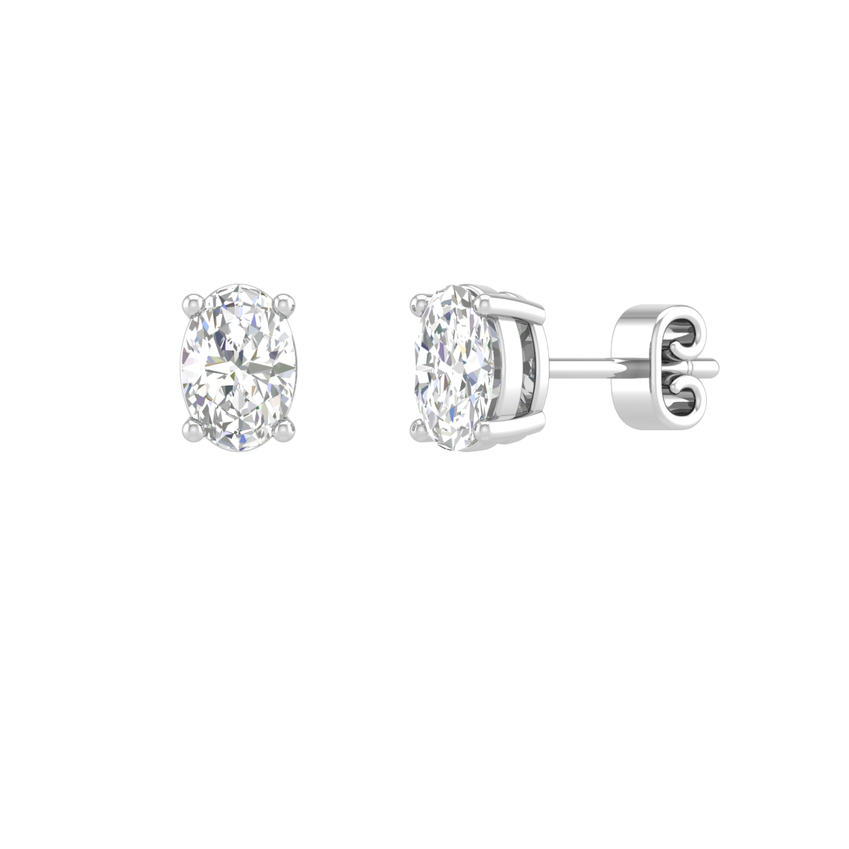 Lab-Grown 2 Carat Oval F-VS2 Diamond 18K White Gold Studs Earrings