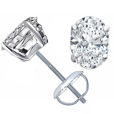 Lab-Grown 2 Carat Oval F-VS2 Diamond 18K White Gold Studs Earrings