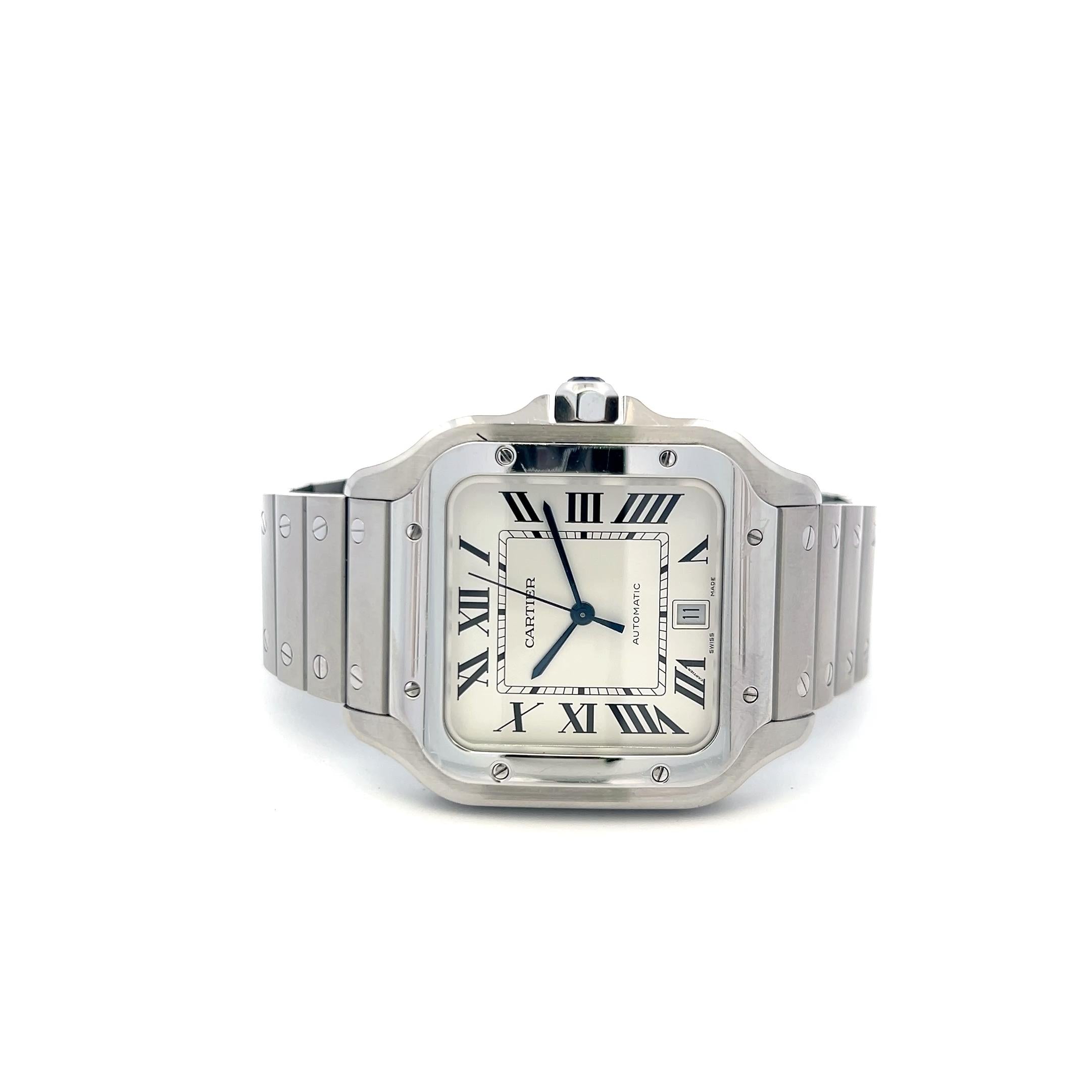 Pre-owned Cartier Santos WSSA0018 White Dial 2023 Large 39.8 MM Watch Only