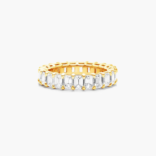 Lab-Grown 6.63 Carat Emerald F-VS2 Diamond 14K Yellow Gold Eternity Band Eternity Band