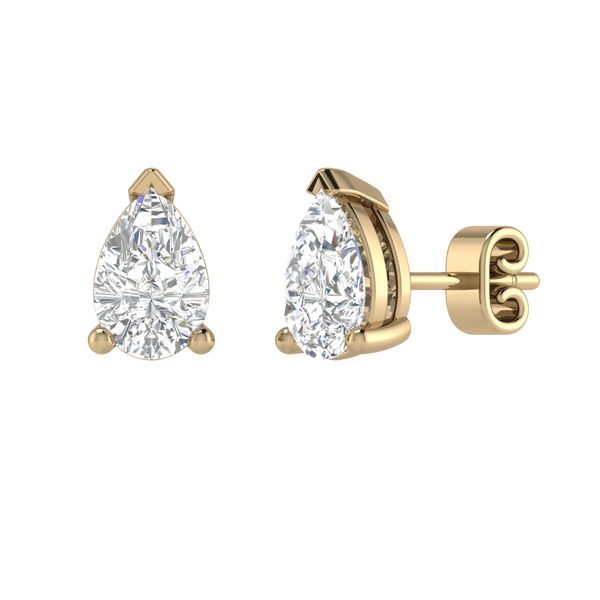 Lab-Grown 1.04 Carat Pear F-VS2 Diamond 18K Yellow Gold Studs Earrings