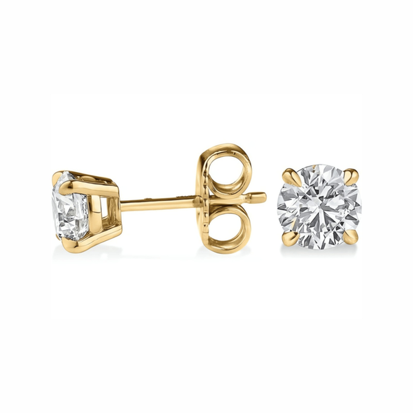 Lab-Grown 1.01 Carat Round F-VS2 Diamond 18K Yellow Gold Studs Earrings