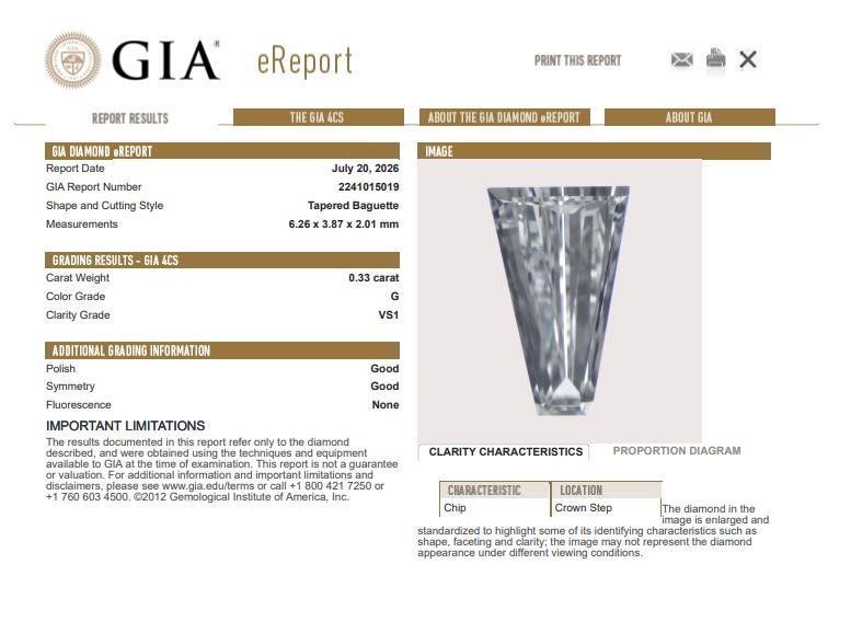 Platinum Semi Mount Ring 0.66ct Baguette Diamond F/G VS1 GIA Fits 11.6x7.9mm