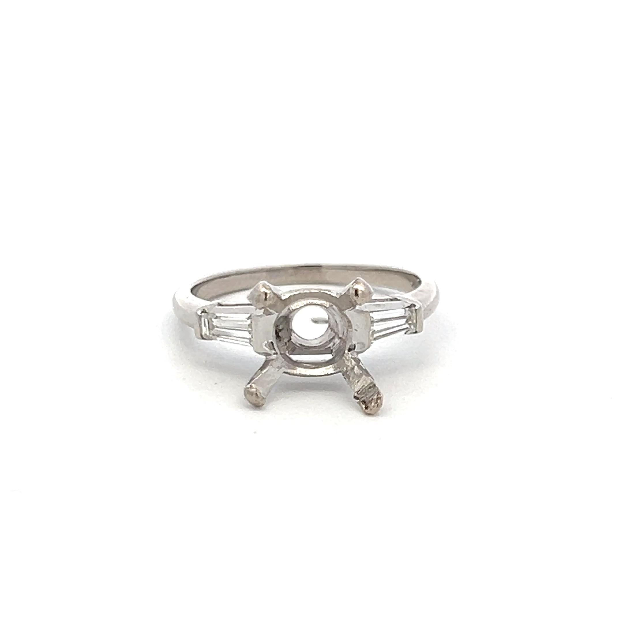 0.25 Carat Tapered Baguette Shape I VS Diamond Platinum Semi Mount Ring