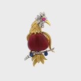 0.40 Carat Sapphire and Ruby 0.25 Carat Diamond 18K Yellow Gold Pin Brooch