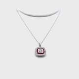 0.59 Carat Round Diamond 0.46 Carat Ruby 18K White Gold Pendant Necklace